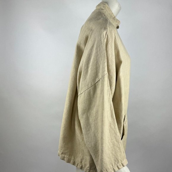 Bryn Walker Heavy Linen Jacket Women S EUC Button-Up Long Sleeve High Neck Beige - Picture 5 of 12
